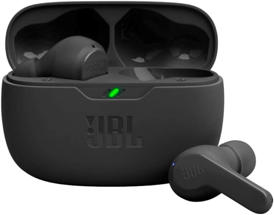 JBL Vibe Beam – True Wireless JBL Deep Bass Sound Earbuds, Bluetooth 5.2, Water & Dust Resistant, Hands-free call with VoiceAware, Up to 32 hours of battery life (Black)