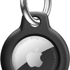 Airtag Holder Air Tag Case with Keychain, Anti-Scratch Airtags Key Chain for Apple Air Tags, Airtag Accessories for GPS Item Finder Tracker, Black