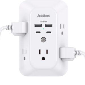 Surge Protector Outlet Extender – Addtam 5-Outlet Splitter with 4 USB Wall Charger(2 USB-C Ports), Multi Plug Outlet Power Strip for Home, Dorm Room Essentials