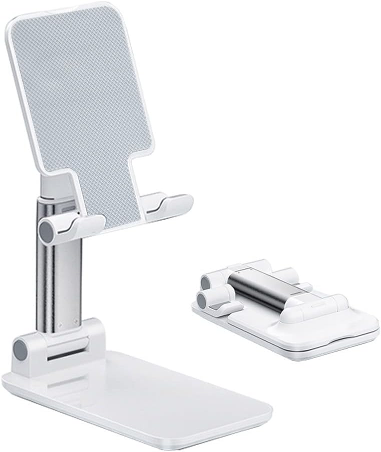 Cell Phone Stand, Angle Height Adjustable Cell Phone Holder with Silicon Pad for Desk Fully Forldable Mobile Phone Holder Compatible with All Mobile Phones, MT-6, (White)