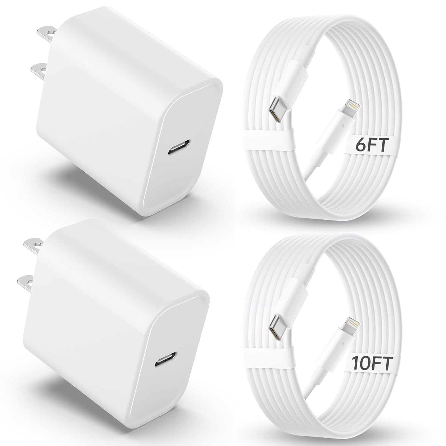 iPhone Charger Fast Charging【MFi Certified】 2Pack 20W PD USB C Wall Charger 6&10FT Cable Fasting Charging Adapter Compatible with iPhone 14Pro/13 Pro/12/12 Pro Max/11 Pro Max/XS Max/XS/XR/X/8 and More