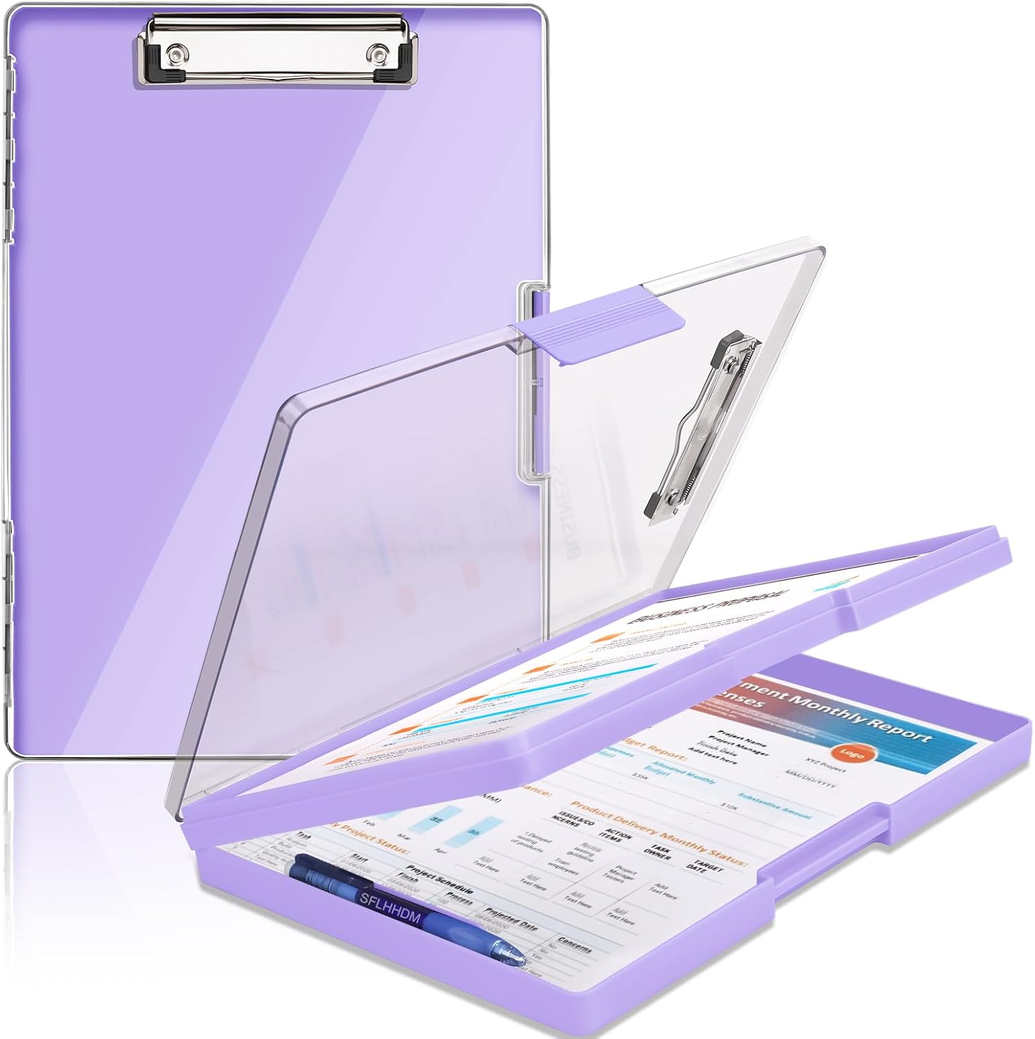 Clipboard with Storage,Heavy Duty Clip Boards 8.5×11 with 2 Storage Case,Clear Visible Top Panel Storage Clipboards,Side Opening Clip Boards,Nursing Clipboard Folder Case for Office Supplies-Purple