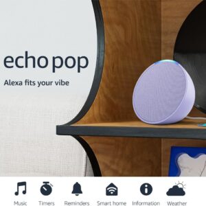 Amazon Echo Pop (newest model), Full sound compact smart speaker with Alexa, Lavender Bloom