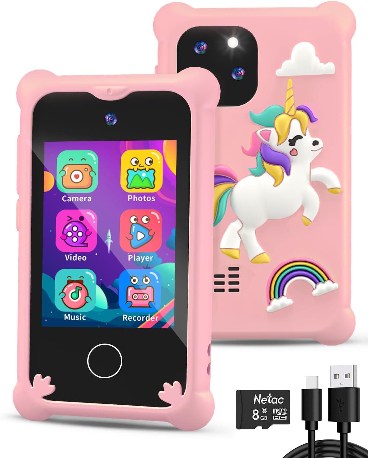 Upgrade Kids Phone Toys for 3 4 5 6 Year Old Girls and Boys, Toddler Emulated Touchscreen Smartphone with No Calls, No Internet, Christmas Birthday Gifts for Kids Ages 3-8 (Pink)