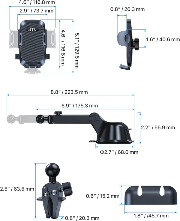 [True Military-Grade] Car Phone Holder【2024 Stronger Suction & Clip】 Universal Cell Phone Holder for Car Mount for Dashboard Windshield Air Vent Long Arm Cell Phone Car Mount Thick Case,Black - Image 9