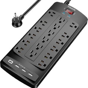 18 Outlets Surge Protector Power Strip – 6 Feet Flat Plug Heavy Duty Extension Cord with 18 Widely Outlets and 4 USB Ports, 2100 Joules, Black, ETL Listed