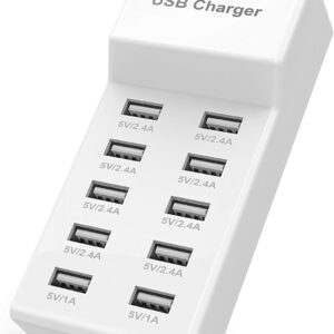 USB Charger USB Wall Charger with Rapid Charging Auto Detect Technology Safety Guaranteed 10-Port Family-Sized Smart USB Ports for Multiple Devices Smart Phone Tablet Laptop Computer