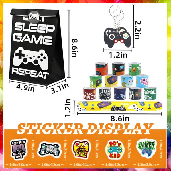 110 Pcs Video Game Party Favors, Gamer party Favors - 12 sets of Gaming Birthday Goodie Bags Included Gift Bags, Game Keychain, Slap Bracelet, Stickers, Ring, Hand Strap for Gaming Kids - Image 6