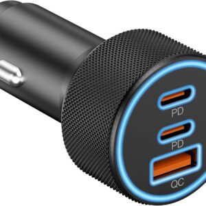 USB C Car Charger, 3-Port 67W Dual USB-C & USB-A Car Power Adapter PD/QC Fast Charging Cigarette Lighter for iPhone 16/15/14/13/12/11/Pro Max, iPad, Samsung Galaxy S24/S23/S22/S21, Pixel, Android