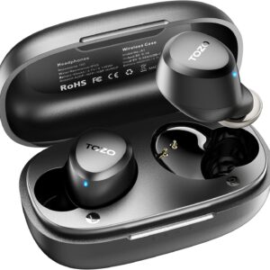 TOZO A1 Mini Wireless Earbuds Bluetooth 5.3 in Ear Light-Weight Headphones Built-in Mic Calls, IPX5 Waterproof, Immersive Premium Sound Connection Headset with Charging Case, 32 Preset EQs via APP