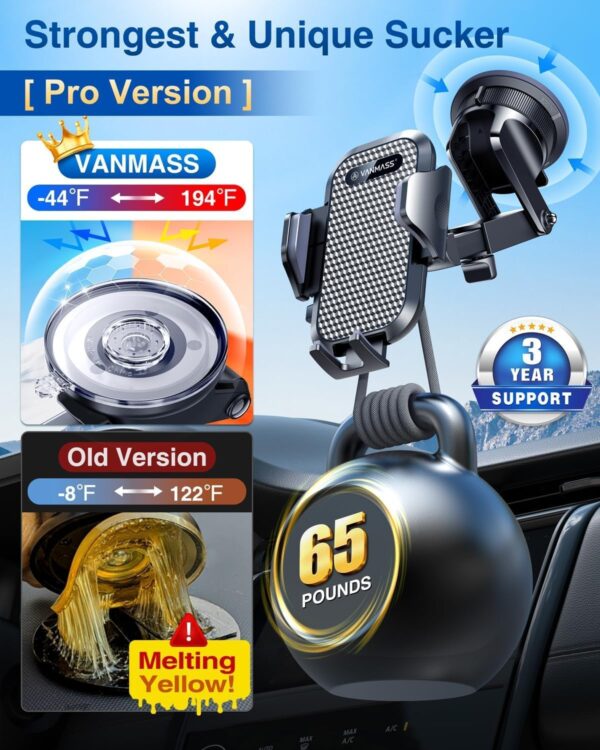 [True Military-Grade] Car Phone Holder VANMASS [2024 Strongest Suction & Clip] Cell Phone Mount for Dashboard Windshield Vent Truck Accessories Cradle Dash Stand for iPhone 16 Pro Max 15 14 13 Android - Image 8