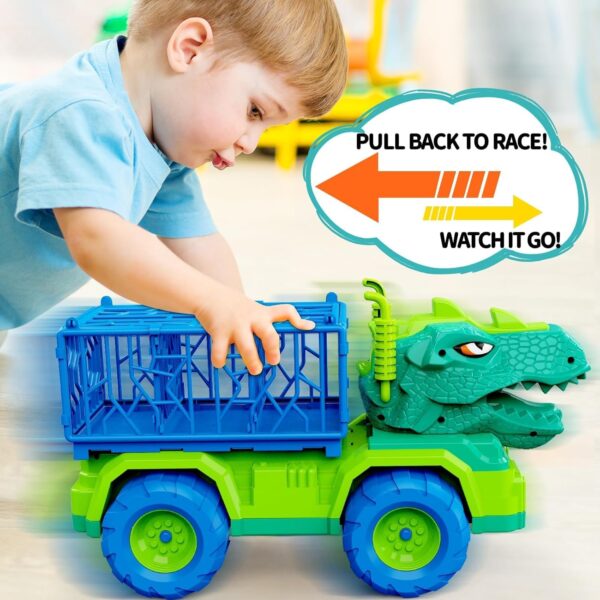 19 in 1 Dinosaur Toys for Kids 3-5 5-7, Dinosaur Truck Set for Toddlers with 3 Pull Back Cars, 8 Dino Figures, Christmas and Birthday Gifts Toy for 3 4 5 6 7 Years Old Boys and Girls - Image 4