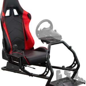 VIVO Racing Simulator Cockpit with Wheel Stand, Gear Mount, Chair and Frame Only, Fits Logitech, Thrustmaster, Fanatec, Compatible with Xbox One, PlayStation, PC Video Game, Red Stripe, STAND-RACE1B