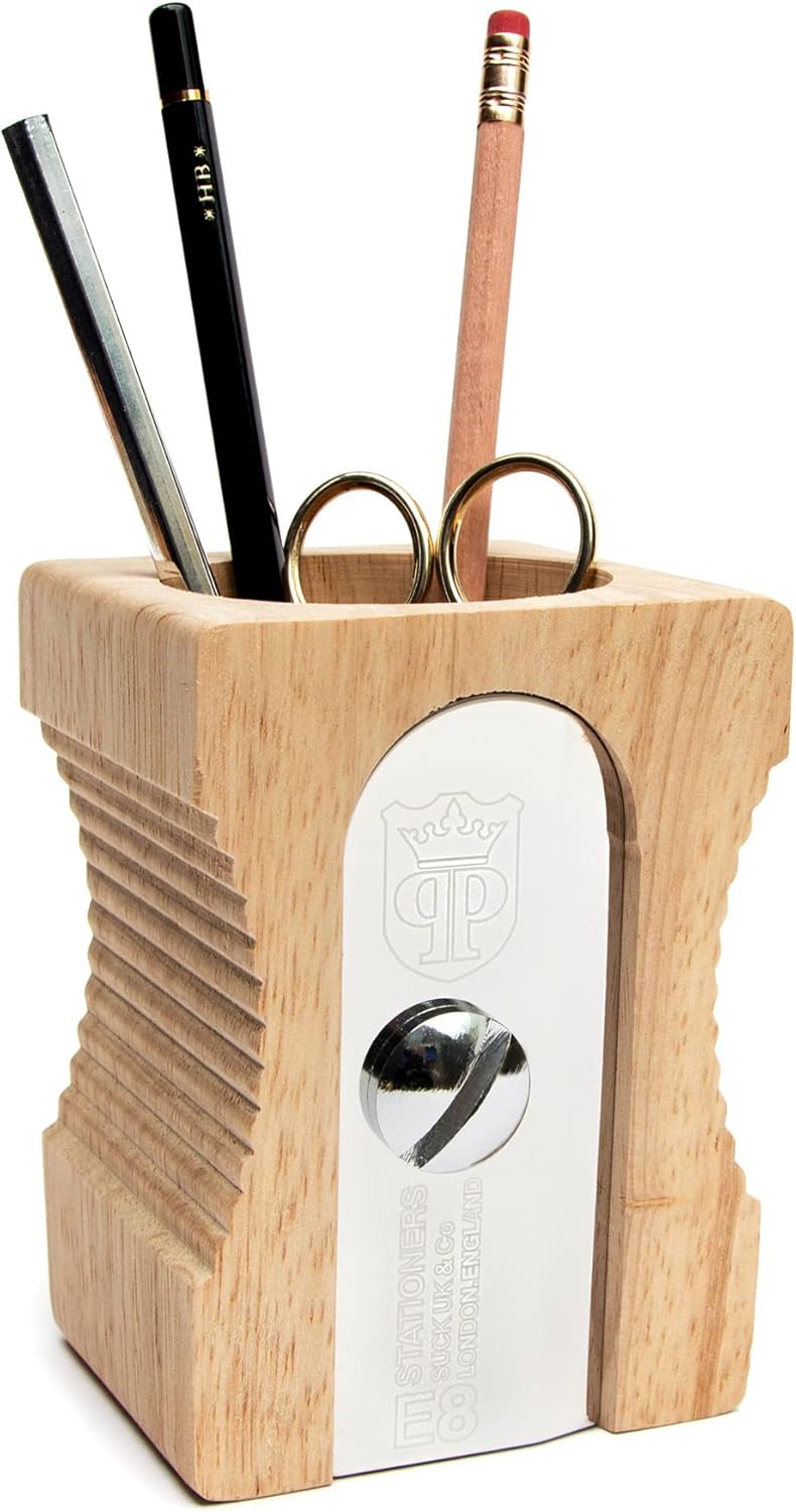 Suck UK Wood Pen Holder & Pencil Holder Office Desk Accessories & Wooden Desk Decor & Desk Organizer Pencil Holder For Desk & Pen Holder For Desk Pencil Sharpener For Office Accessories Light