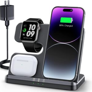 3 in 1 Charging Station for Apple Wireless Charger for iPhone 16 15 14 13 12 11 X 8 & for Apple Watch Charger Wireless Charging Station for Multiple Devices for AirPods 4 3 Pro