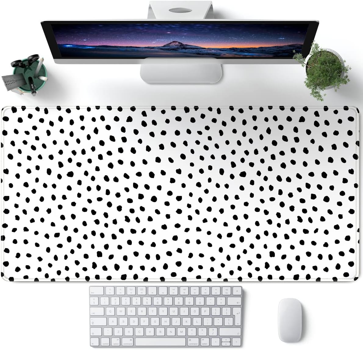 Boho Desk Mat, Polka Dot Large Mouse Pad Desk Pad Boho Desk Accessories for Women Office Decor, XXL Mousepad Long Laptop Keyboard Mouse Mat 31.5”X15.7” Non-Slip Rubber Base with Stitched Edges