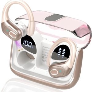 Wireless Earbuds 75hrs Bluetooth 5.3 Headphone Sport, 2025 Bluetooth Earbuds Stereo Deep Bass Over Ear Bud with Earhooks, ENC Noise Cancelling Mic, IPX7 Waterproof Earphone Rose Gold