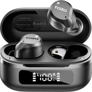 TOZO Hybrid Active Noise Cancelling Wireless Earbuds, 6 Mics ENC Clear Call, IPX8 Waterproof, in Ear Bluetooth 5.3 Headphones Stereo Bass Ear Buds 59H Playtime with LED Display 32 EQs via APP