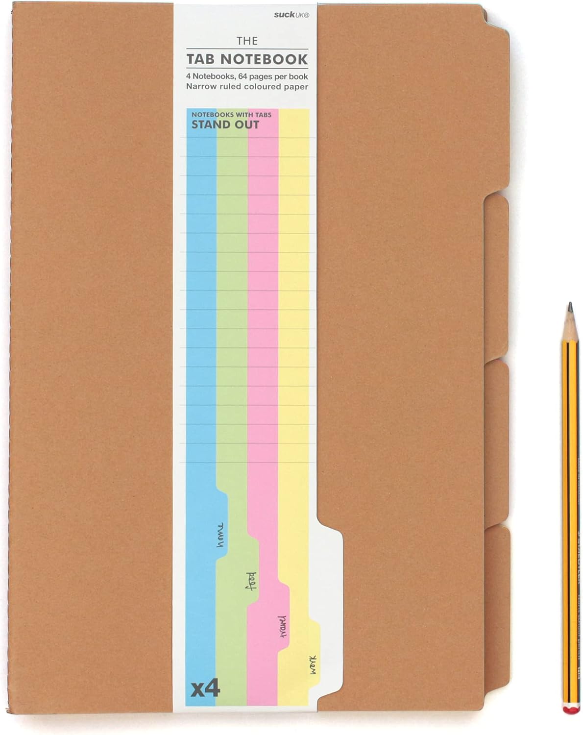 Suck UK | A4 Notebook With Tabs | Revision Planner Notebook With Dividers | School Supplies & Office Accessories | To Do List Notebook or Weekly Planner | Pack of 4 Lined Paper Note Pads | Kraft