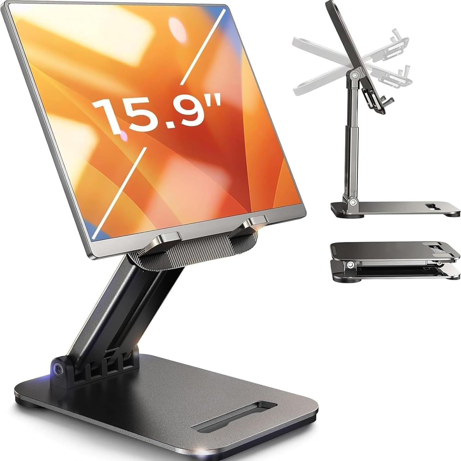 LISEN Tablet Stand for iPad Stand Holder Desk, Foldable iPad Pro Holder Portable Monitor Stand Travel Accessories, Home Office Desk Accessories for Men Gifts 2024 iPad Tab Kindle iPhone 4-15.9″ Black