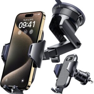 [True Military-Grade] Car Phone Holder VANMASS [2024 Strongest Suction & Clip] Cell Phone Mount for Dashboard Windshield Vent Truck Accessories Cradle Dash Stand for iPhone 16 Pro Max 15 14 13 Android