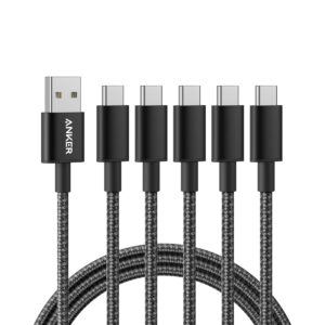 Anker USB to USB C Cable [5 Pack, 6FT], USB A to USB C Charger Cord for Samsung Galaxy S10 S10+, LG V30, Beats Fit Pro and More (USB 2.0, Black)