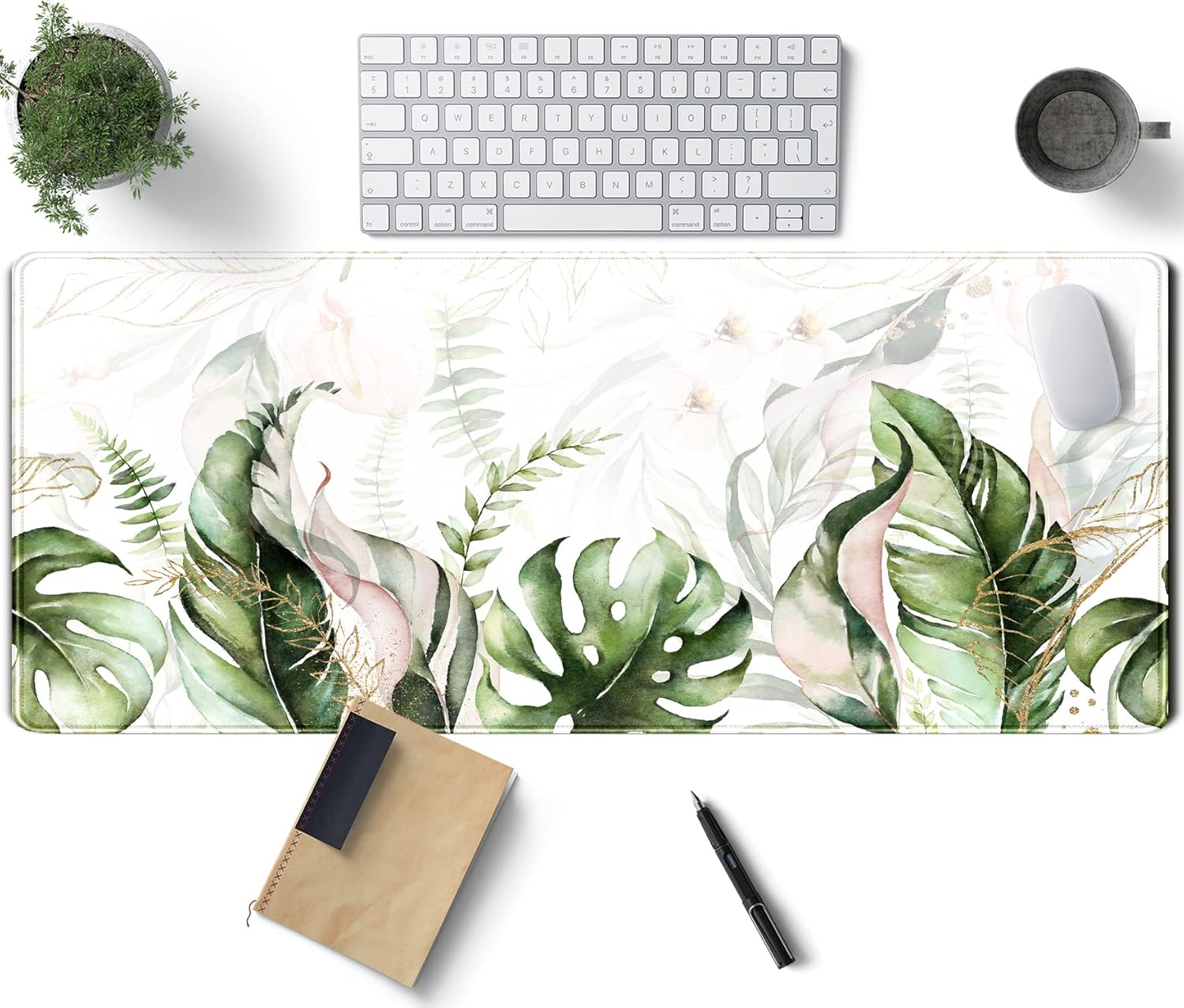 Green Tropical Leaves Desk Mat XL Large Gaming Mouse Pad Green Sage Plant Laptop Keyboard Mouse Mat Office Supplies Desk Decor Accessories for Women, Desk Mats Pads on top of Desks, 31.5×11.8 in