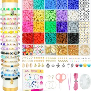 Dowsabel Clay Beads Bracelet Making Kit for Beginner, 5000 Pcs Preppy Polymer Clay Beads with Charms Kit for Jewelry Making, DIY Arts and Crafts Birthday Gifts Toys for Kids Age 6-13