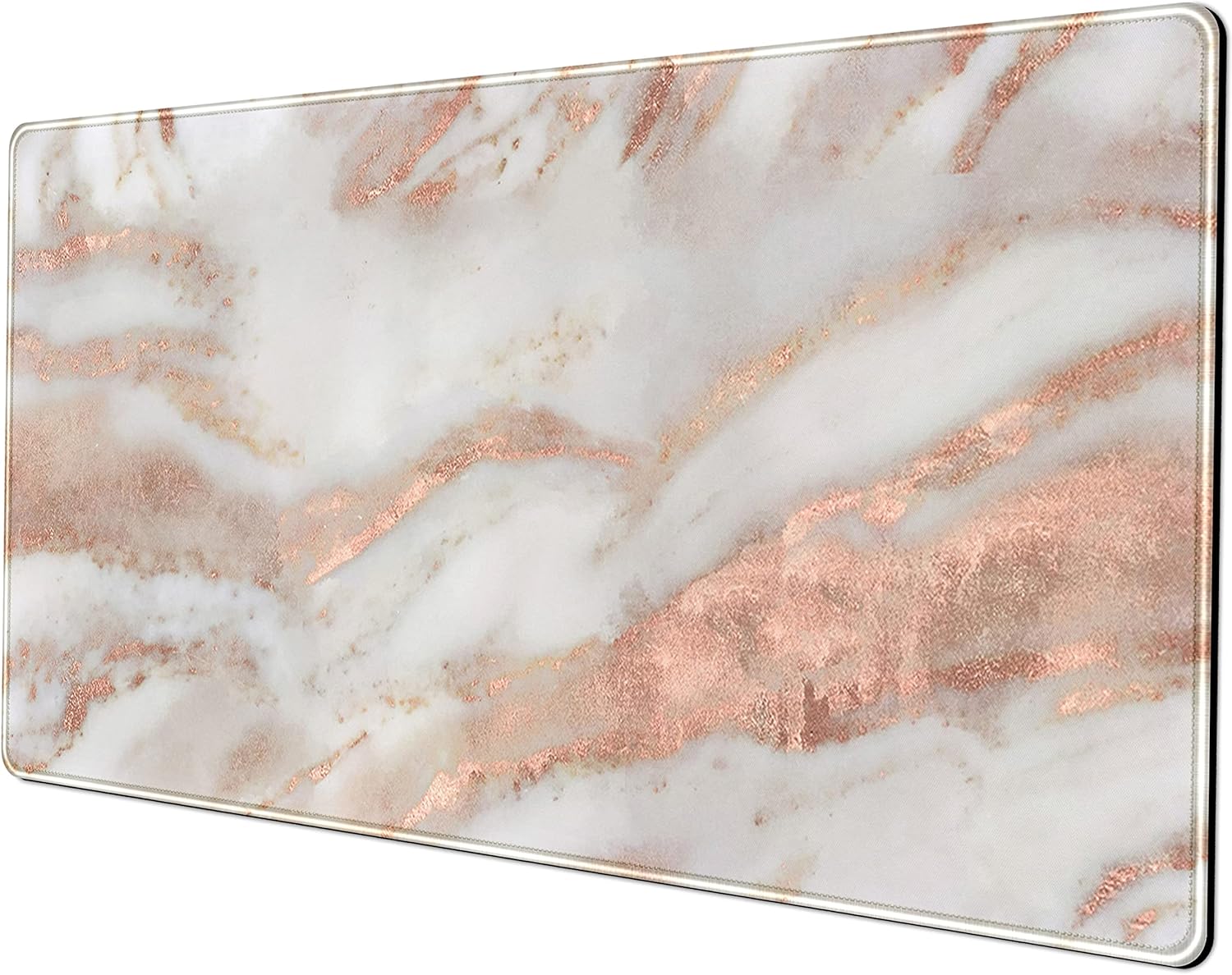 Rose Gold Marble Desk Mat Cute Desk Decor Mouse Pad, Abstraction Metallic Luxury Large Gaming Mousepad (31.5×15.75 in), Women Girly Keyboard Mat Computer Desk Pad for Work/Office/Home