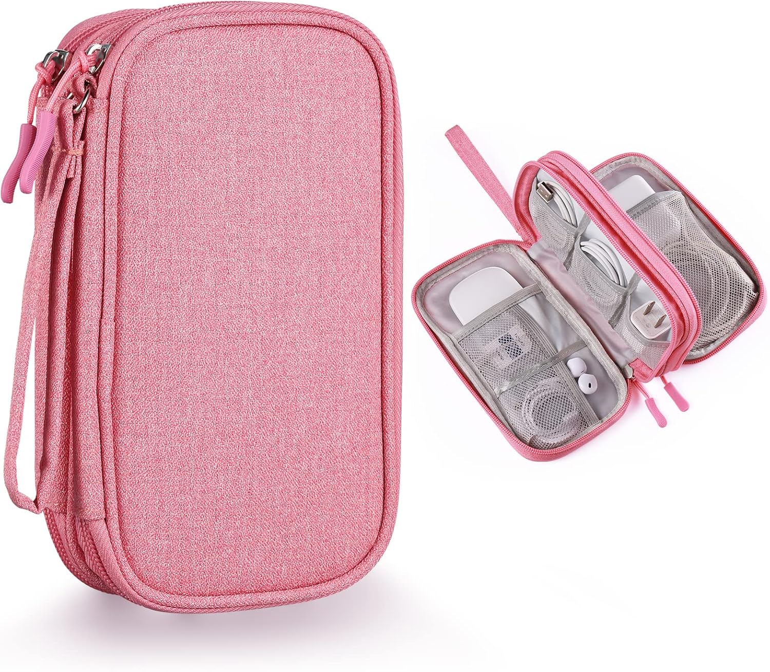 Travel Essentials for Women, Cord Organizer Storage Case Bag for Airplane Accessories & Tech Electronics (Small, Pink)