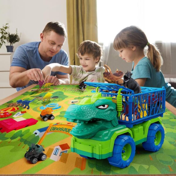 19 in 1 Dinosaur Toys for Kids 3-5 5-7, Dinosaur Truck Set for Toddlers with 3 Pull Back Cars, 8 Dino Figures, Christmas and Birthday Gifts Toy for 3 4 5 6 7 Years Old Boys and Girls - Image 6