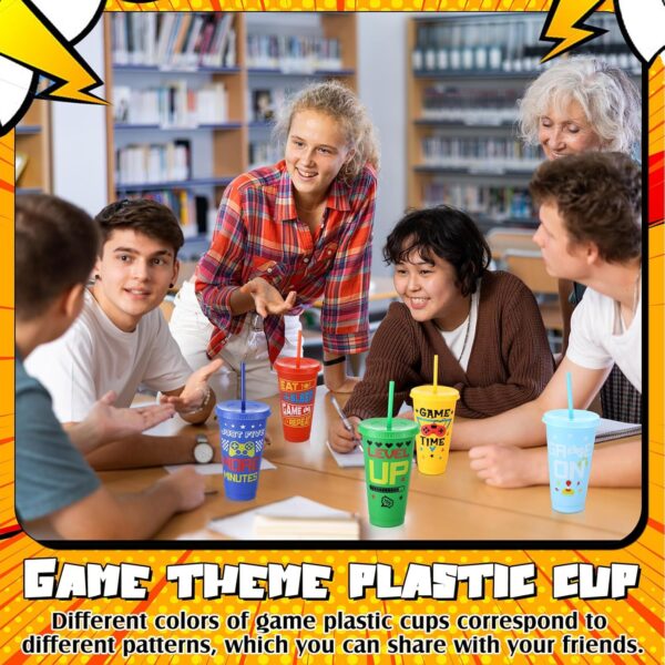 16 Pcs Video Game Party Supplies Gaming Plastic Cups with Lids and Straws Gamer Reusable Tumbler for Fun Games Video Game Birthday Party Favor - Image 4