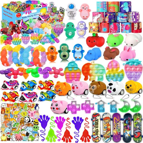 117 PCS Party Favors Toys for Kids 4-8 8-12, Pop Fidget Toys, Treasure Box Toys for Classroom, Pinata Filler, Goodie Bag Stuffers, Prize Box Toys, Treasure Chest, Classroom Prizes