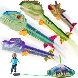 Dinosaur Toy Rocket Launcher for Kids – Launch Up to 100 Ft, 4 Rockets, Outdoor Outside Toys for Kids, Dinosaur Toys, Birthday Gifts for 3 4 5 6 7 8-12 Year Old Boys Girls